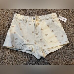 Pacsun cream shorts with embroidered mushrooms